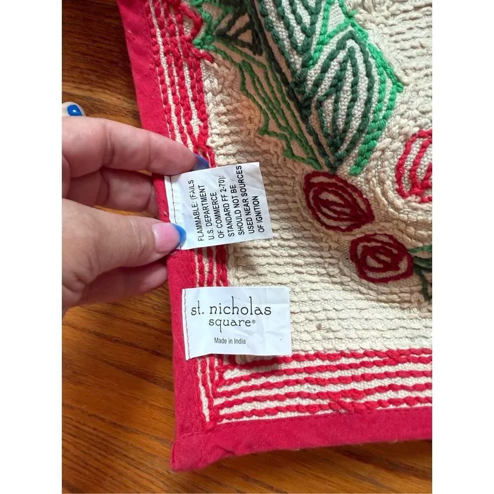 Vintage St. Nicholas Square Holly Berry Area Rug Christmas EUC
